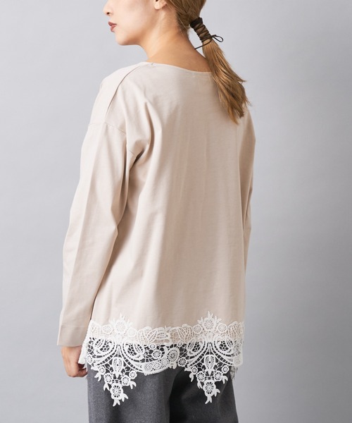 PUAL CE CIN(ピュアルセシン)の「裾レースロングスリーブ(Tシャツ/カットソー・レディース・ライトベージュ/グレー/ブラック・FREE)」の6枚目の写真