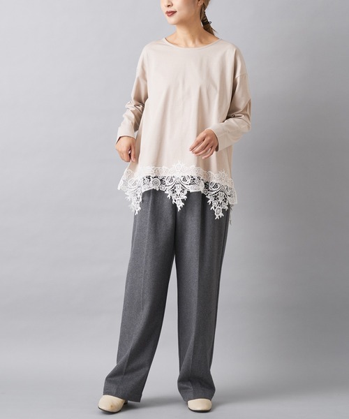 PUAL CE CIN(ピュアルセシン)の「裾レースロングスリーブ(Tシャツ/カットソー・レディース・ライトベージュ/グレー/ブラック・FREE)」の7枚目の写真