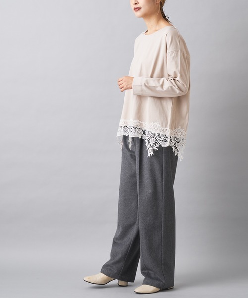 PUAL CE CIN(ピュアルセシン)の「裾レースロングスリーブ(Tシャツ/カットソー・レディース・ライトベージュ/グレー/ブラック・FREE)」の8枚目の写真
