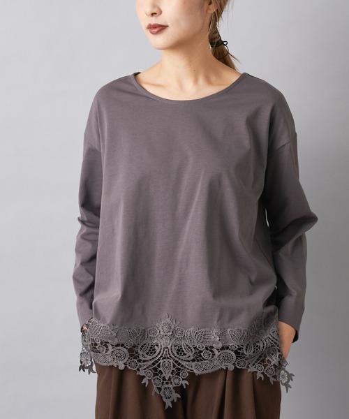 PUAL CE CIN(ピュアルセシン)の「裾レースロングスリーブ(Tシャツ/カットソー・レディース・ライトベージュ/グレー/ブラック・FREE)」の11枚目の写真
