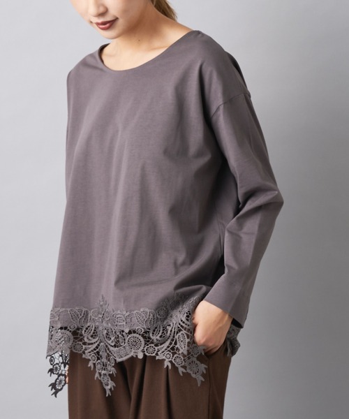 PUAL CE CIN(ピュアルセシン)の「裾レースロングスリーブ(Tシャツ/カットソー・レディース・ライトベージュ/グレー/ブラック・FREE)」の12枚目の写真