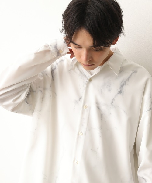 JUNRED（ジュンレッド）の「マーブル柄ルーズシャツ（シャツ/ブラウス・メンズ・ホワイト/ブラック・S/M/L）」の4枚目の写真