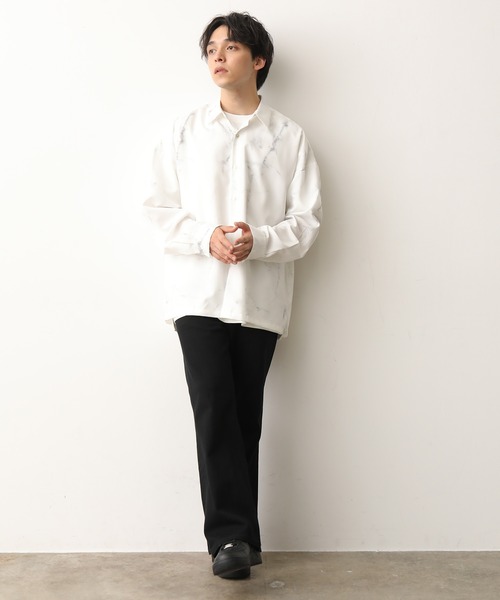 JUNRED（ジュンレッド）の「マーブル柄ルーズシャツ（シャツ/ブラウス・メンズ・ホワイト/ブラック・S/M/L）」の8枚目の写真