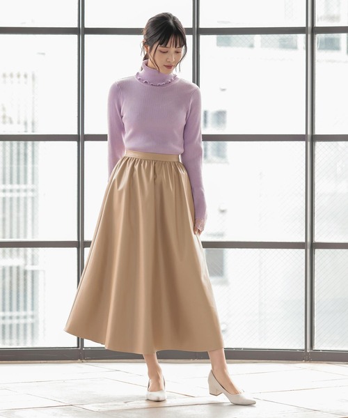 KOBE LETTUCE（コウベレタス）の「フェイクレザーギャザースカート（スカート・レディース・ブラウン/アイボリー/グリーン系その他/ベージュ・FREE）」の8枚目の写真