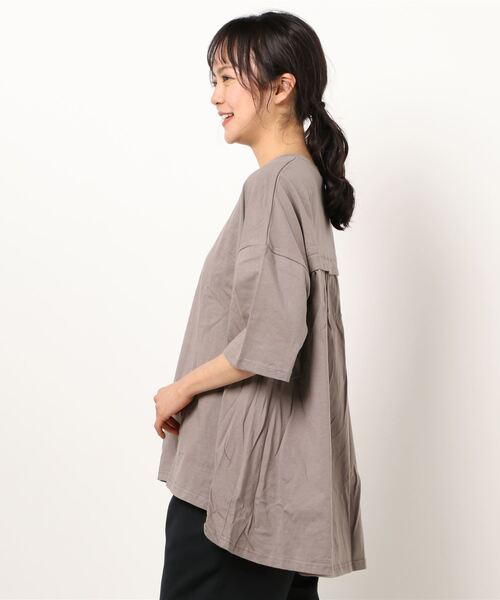 NHT（エヌエイチティー）の「エヌエイチティー ギャザービックＴシャツ（大人）（Tシャツ/カットソー・レディース・ベージュ/チャコールグレー・F）」の5枚目の写真