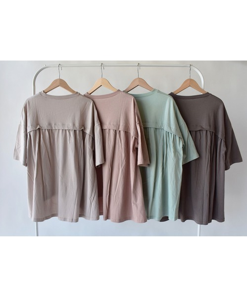 NHT（エヌエイチティー）の「エヌエイチティー ギャザービックＴシャツ（大人）（Tシャツ/カットソー・レディース・ベージュ/チャコールグレー・F）」の3枚目の写真