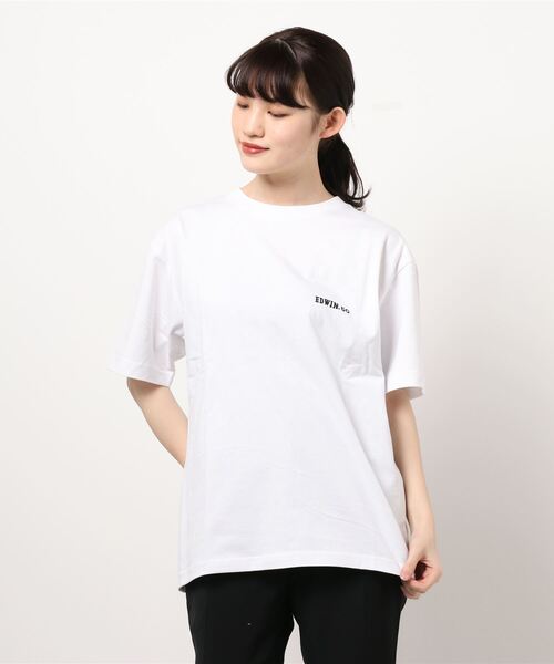 EDWIN（エドウィン）の「EDWIN x ニシクボサユリ アーティストコラボTシャツ（Tシャツ/カットソー・レディース・ホワイト/ブラック/ホワイト系その他/グレイッシュブルー・MEDIUM/LARGE/X-LARGE）」の12枚目の写真