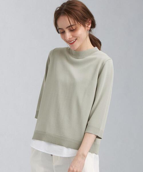 green label relaxing（グリーンレーベルリラクシング）の「FFC レイヤードライク ショートスリーブ プルオーバー ニット（ニット/セーター・レディース・ライム/ネイビー/ベージュ・FREE）」の3枚目の写真
