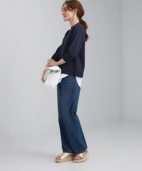 green label relaxing（グリーンレーベルリラクシング）の「FFC レイヤードライク ショートスリーブ プルオーバー ニット（ニット/セーター・レディース・ライム/ネイビー/ベージュ・FREE）」の6枚目の写真