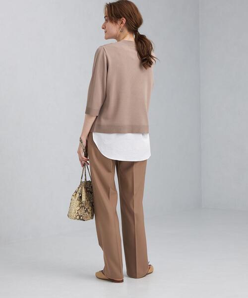 green label relaxing（グリーンレーベルリラクシング）の「FFC レイヤードライク ショートスリーブ プルオーバー ニット（ニット/セーター・レディース・ライム/ネイビー/ベージュ・FREE）」の7枚目の写真