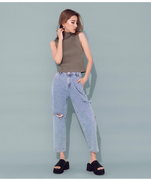 ANAP(アナップ)の「リブプチハイノースリトップス(Tシャツ/カットソー・レディース・ブラック/ブルー/グレイッシュベージュ/オフホワイト・FREE)」の12枚目の写真