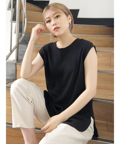 MURUA（ムルーア）の「麻混ナチュラルタンク（Tシャツ/カットソー・レディース・オレンジ/ブラック/アイボリー・FREE）」の3枚目の写真