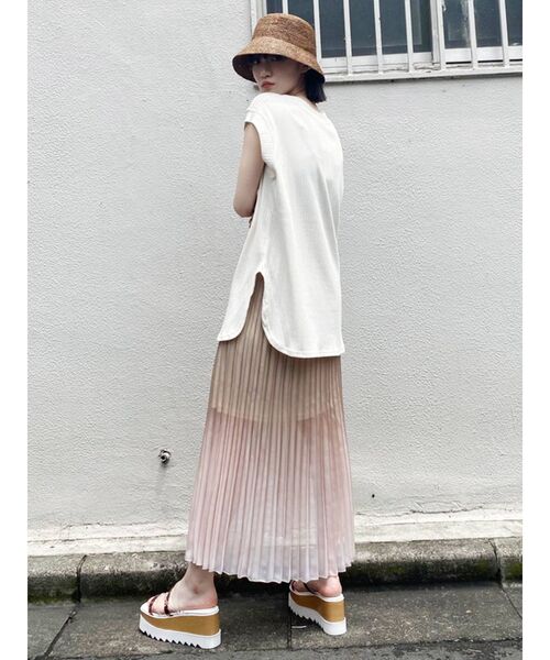 MURUA（ムルーア）の「麻混ナチュラルタンク（Tシャツ/カットソー・レディース・オレンジ/ブラック/アイボリー・FREE）」の5枚目の写真