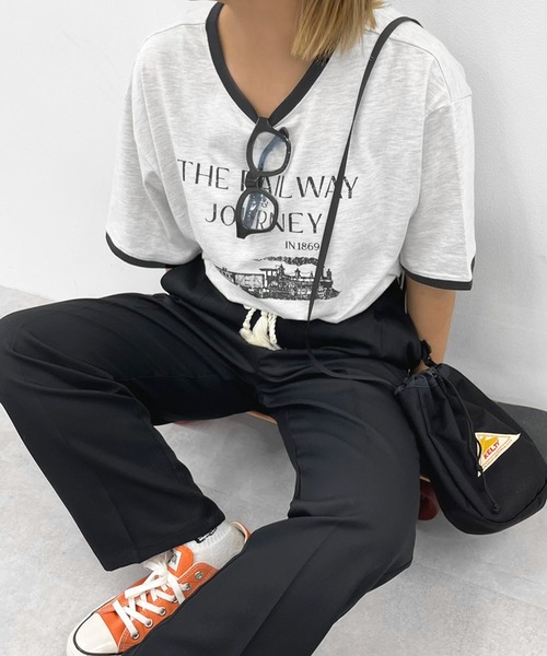 kutir（クティール）の「リンガートレインプリントTシャツ（Tシャツ/カットソー・レディース・ホワイト/オフホワイト/オートミール/アイボリー・FREE）」の4枚目の写真