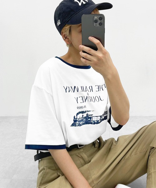 kutir（クティール）の「リンガートレインプリントTシャツ（Tシャツ/カットソー・レディース・ホワイト/オフホワイト/オートミール/アイボリー・FREE）」の2枚目の写真