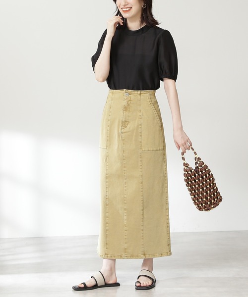 N.（N. Natural Beauty Basic）（エヌエヌナチュラルビューティーベーシック）の「◆ライトコットンナロースカート（スカート・レディース・ナチュラル/イエロー/ピンク・MEDIUM）」の3枚目の写真