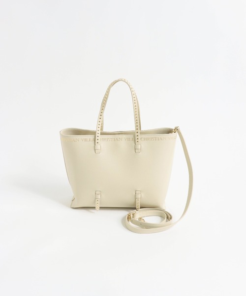 Jines（ジネス）の「CHRISTIAN VILLA☆すっきり大人のスタッズトートBAG☆M（ショルダーバッグ・レディース・オフホワイト・FREE）」の4枚目の写真