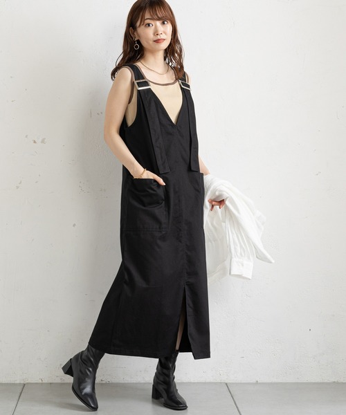 prose verse（プロズヴェール）の「ツイルアウトポケットジャンスカ（ジャンパースカート・レディース・ブラック/ベージュ・MEDIUM）」の15枚目の写真