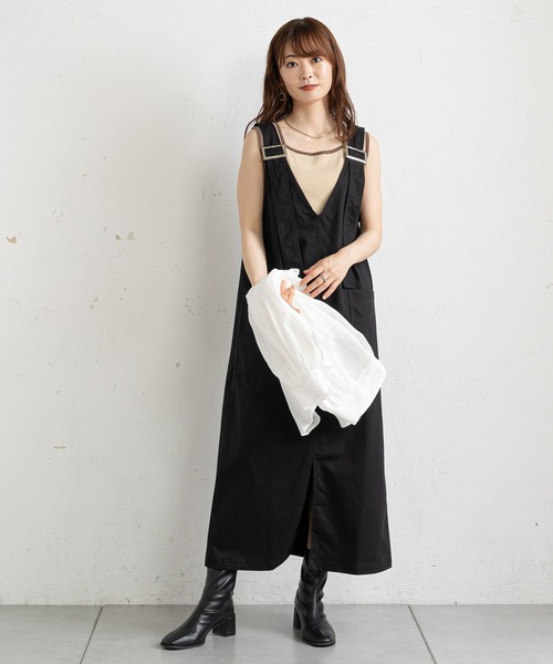 prose verse（プロズヴェール）の「ツイルアウトポケットジャンスカ（ジャンパースカート・レディース・ブラック/ベージュ・MEDIUM）」の7枚目の写真