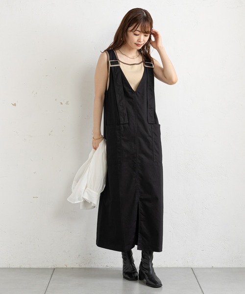 prose verse（プロズヴェール）の「ツイルアウトポケットジャンスカ（ジャンパースカート・レディース・ブラック/ベージュ・MEDIUM）」の11枚目の写真