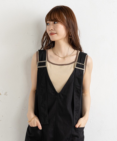 prose verse（プロズヴェール）の「ツイルアウトポケットジャンスカ（ジャンパースカート・レディース・ブラック/ベージュ・MEDIUM）」の8枚目の写真