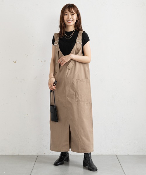 prose verse（プロズヴェール）の「ツイルアウトポケットジャンスカ（ジャンパースカート・レディース・ブラック/ベージュ・MEDIUM）」の21枚目の写真