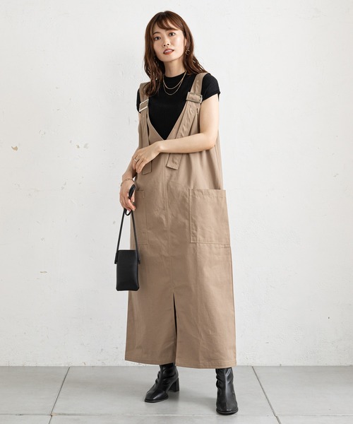 prose verse（プロズヴェール）の「ツイルアウトポケットジャンスカ（ジャンパースカート・レディース・ブラック/ベージュ・MEDIUM）」の17枚目の写真