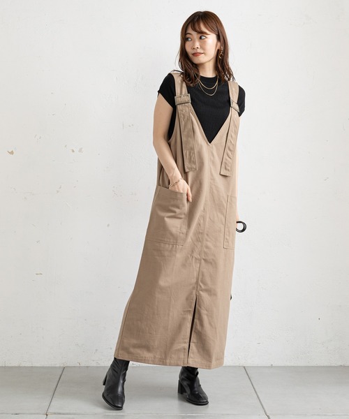 prose verse（プロズヴェール）の「ツイルアウトポケットジャンスカ（ジャンパースカート・レディース・ブラック/ベージュ・MEDIUM）」の9枚目の写真