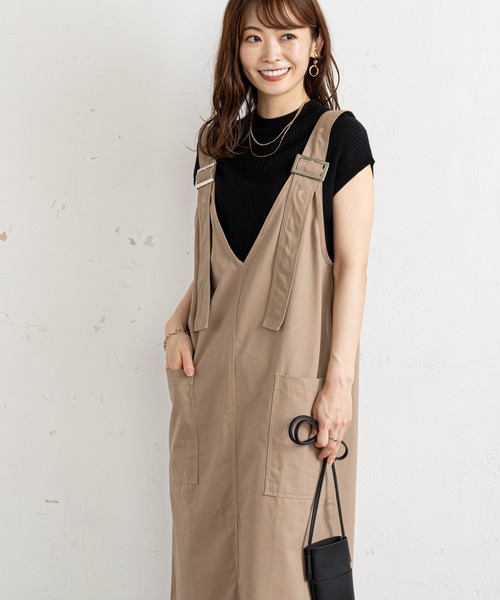 prose verse（プロズヴェール）の「ツイルアウトポケットジャンスカ（ジャンパースカート・レディース・ブラック/ベージュ・MEDIUM）」の22枚目の写真