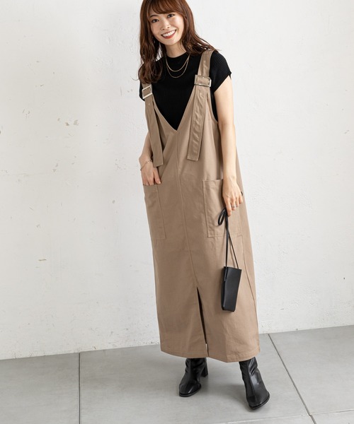 prose verse（プロズヴェール）の「ツイルアウトポケットジャンスカ（ジャンパースカート・レディース・ブラック/ベージュ・MEDIUM）」の6枚目の写真