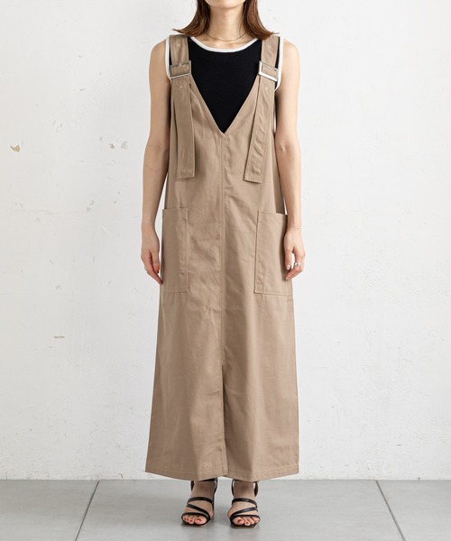 prose verse（プロズヴェール）の「ツイルアウトポケットジャンスカ（ジャンパースカート・レディース・ブラック/ベージュ・MEDIUM）」の10枚目の写真