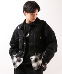 MISHKA | 【MISHKA】無地&チェック柄 異素材切替 ビッグデニムジャケット(デニムジャケット)