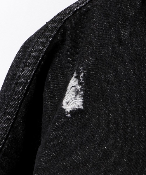 MISHKA(ミシカ)の「【MISHKA】無地&チェック柄 異素材切替 ビッグデニムジャケット(デニムジャケット・メンズ・ブラック・L/M)」の13枚目の写真