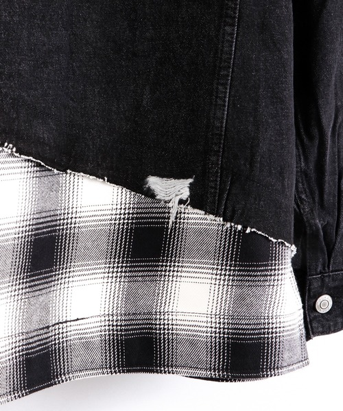 MISHKA(ミシカ)の「【MISHKA】無地&チェック柄 異素材切替 ビッグデニムジャケット(デニムジャケット・メンズ・ブラック・L/M)」の17枚目の写真