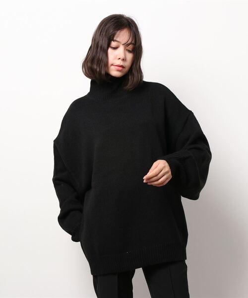 Bling Leads（ブリングリーズ）の「5ゲージ　オーバーサイズハイネックニット（ニット/セーター・レディース・ブラック/ベージュ/グリーン/ブラウン・LARGE/MEDIUM/X-LARGE/SMALL）」の12枚目の写真