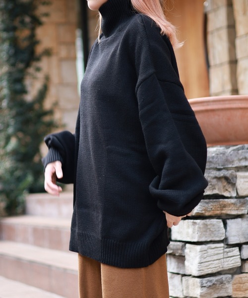 Bling Leads（ブリングリーズ）の「5ゲージ　オーバーサイズハイネックニット（ニット/セーター・レディース・ブラック/ベージュ/グリーン/ブラウン・LARGE/MEDIUM/X-LARGE/SMALL）」の15枚目の写真