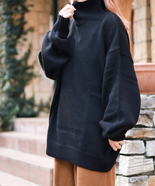 Bling Leads（ブリングリーズ）の「5ゲージ　オーバーサイズハイネックニット（ニット/セーター・レディース・ブラック/ベージュ/グリーン/ブラウン・LARGE/MEDIUM/X-LARGE/SMALL）」の17枚目の写真