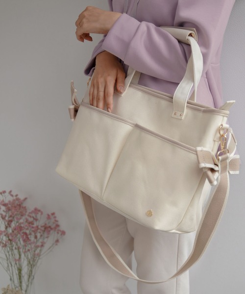 セール キャンバスバッグ 2way バイカラーリボンストラップ Le Reve Vaniller トートバッグ Le Reve Vaniller ル レーヴ ヴァニレ のファッション通販 Zozotown