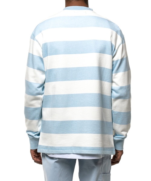 TAIKAN（テイケン）の「【TAIKAN / テイケン】STRIPED L/S CREW BABY BLUE  / ロングスリーブボーダーTシャツ（Tシャツ/カットソー・メンズ・ブルー・MEDIUM/X-LARGE/LARGE/SMALL）」の2枚目の写真