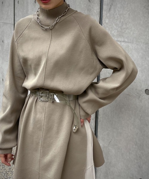 &g'aime（アンジェム）の「【＆g'aime】アウトリンクングハイネックニット（ニット/セーター・レディース・カーキ/パープル/ベージュ/ブラック・FREE）」の3枚目の写真