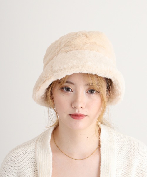 FUNALIVE（ファンアライブ）の「RUCCHE フェイクファー２WAYHAT（ハット・レディース・ブラック/ベージュ/アイボリー・FREE）」の5枚目の写真