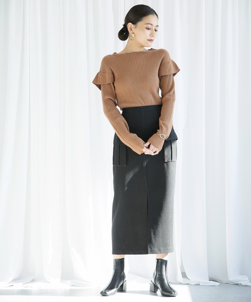 ENNEA(エンネア)の「【2021AW】肩フリルデザイン・抗ピリングモダールヤーン12Gリブニット(ニット/セーター・レディース・ベージュ/レッド/ブルー/キャメル・M)」の13枚目の写真