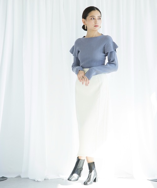 ENNEA(エンネア)の「【2021AW】肩フリルデザイン・抗ピリングモダールヤーン12Gリブニット(ニット/セーター・レディース・ベージュ/レッド/ブルー/キャメル・M)」の8枚目の写真