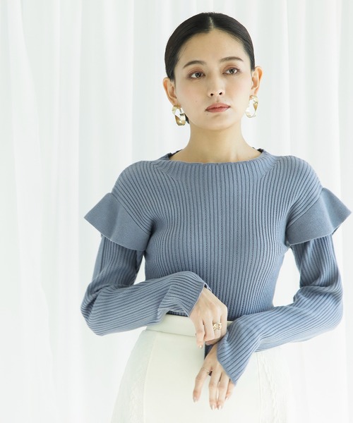 ENNEA(エンネア)の「【2021AW】肩フリルデザイン・抗ピリングモダールヤーン12Gリブニット(ニット/セーター・レディース・ベージュ/レッド/ブルー/キャメル・M)」の9枚目の写真