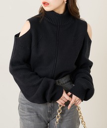 【新色追加】肩スリットハイネックルーズニット