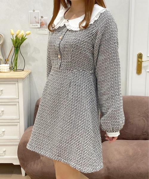 apres jour（アプレジュール）の「フリル襟ツイードワンピース【ZOZOTOWN限定アイテム】（ワンピース・レディース・ベージュ/ブラック系その他・X-LARGE/フリー）」の6枚目の写真