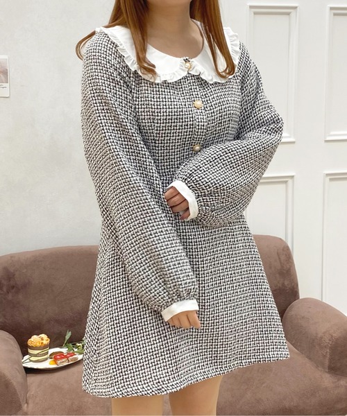 apres jour（アプレジュール）の「フリル襟ツイードワンピース【ZOZOTOWN限定アイテム】（ワンピース・レディース・ベージュ/ブラック系その他・X-LARGE/フリー）」の7枚目の写真