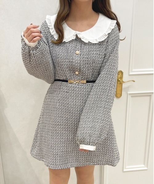 apres jour（アプレジュール）の「フリル襟ツイードワンピース【ZOZOTOWN限定アイテム】（ワンピース・レディース・ベージュ/ブラック系その他・X-LARGE/フリー）」の12枚目の写真