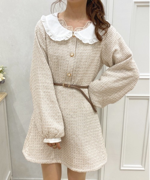 apres jour（アプレジュール）の「フリル襟ツイードワンピース【ZOZOTOWN限定アイテム】（ワンピース・レディース・ベージュ/ブラック系その他・X-LARGE/フリー）」の19枚目の写真