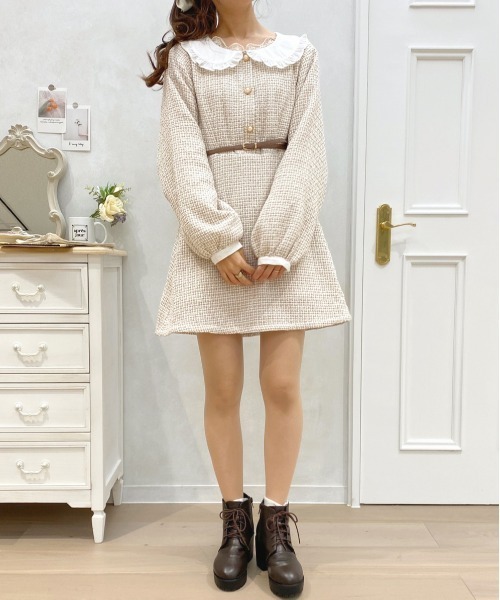 apres jour（アプレジュール）の「フリル襟ツイードワンピース【ZOZOTOWN限定アイテム】（ワンピース・レディース・ベージュ/ブラック系その他・X-LARGE/フリー）」の21枚目の写真